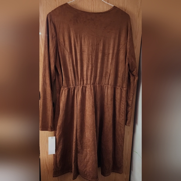 NY Collection Brown Long Sleeve Scoop Neck Sundress - Picture 5 of 5